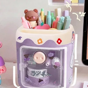 1pc Creative Cute Pig Shaped Multi-compartment Pen Holder For Students, With Random Stickers Purple