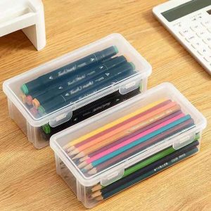 3pcs PP Material Transparent Thick Stationery Box, Large Capacity Minimalist Multipurpose Student Pencil Case Clear