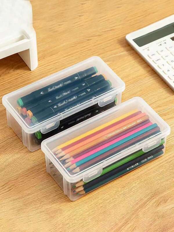 3pcs PP Material Transparent Thick Stationery Box, Large Capacity Minimalist Multipurpose Student Pencil Case Clear