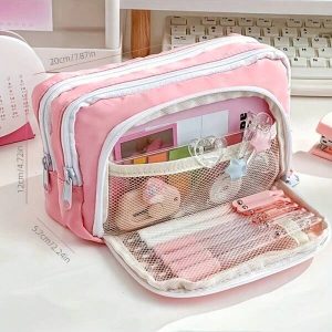 Stationery Bag, Pencil Case, Large Capacity Pencil Case, Handheld Pencil Case, Stationery Box, Cosmetics, Portable Gifts, Suitable For Office, School, Youth, Girls, Boys, Men, Women, Adults Pink