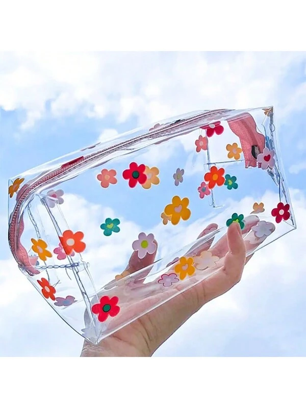 1pc/2pcs Large Capacity Floral Pencil Case - Portable Transparent Cosmetic Bag Stationery Pouch For Students, Artists And Professionals, Holiday & Creative Gift Multicolor