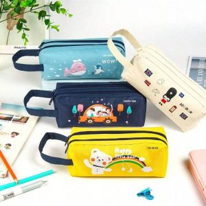 Creative Oxford Cloth Pencil Case, Double-Layer Large Capacity Pencil Bag With Dual Zipper For Students, Portable Handheld Design 1Pcs