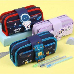 Cartoon Space Astronaut Pencil Bag School Supplies Storage Bag Multi-Functional Detachable Pen Curtain Pencil Case Dual-Purpose Design Large Capacity Cute Animal Stationery Bag With Pen Holder Multiple Patterns