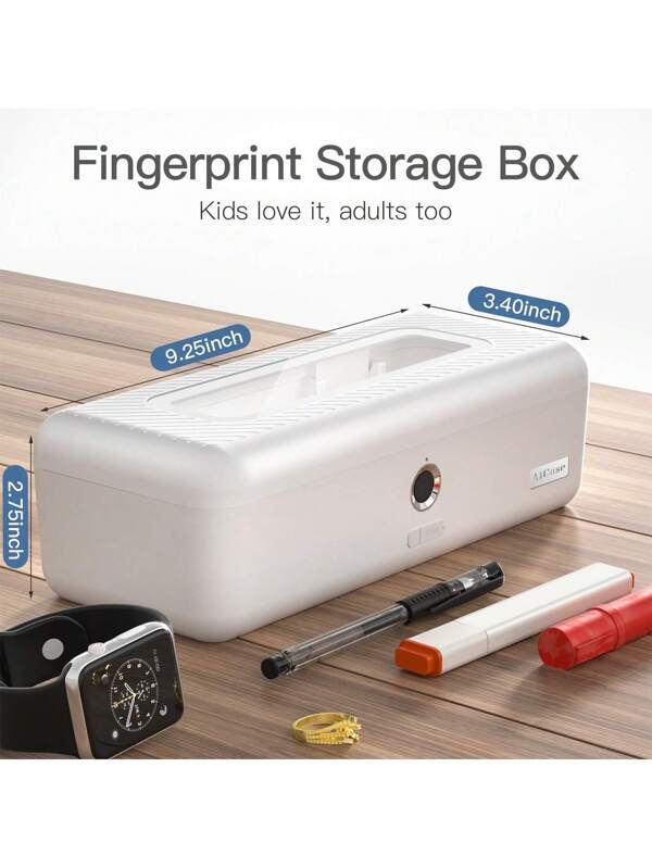 Mini Biometric Fingerprint Storage Box Cash Jewelry Holder Pencil Case Security Lock Box Rechargeable Combination Lock White