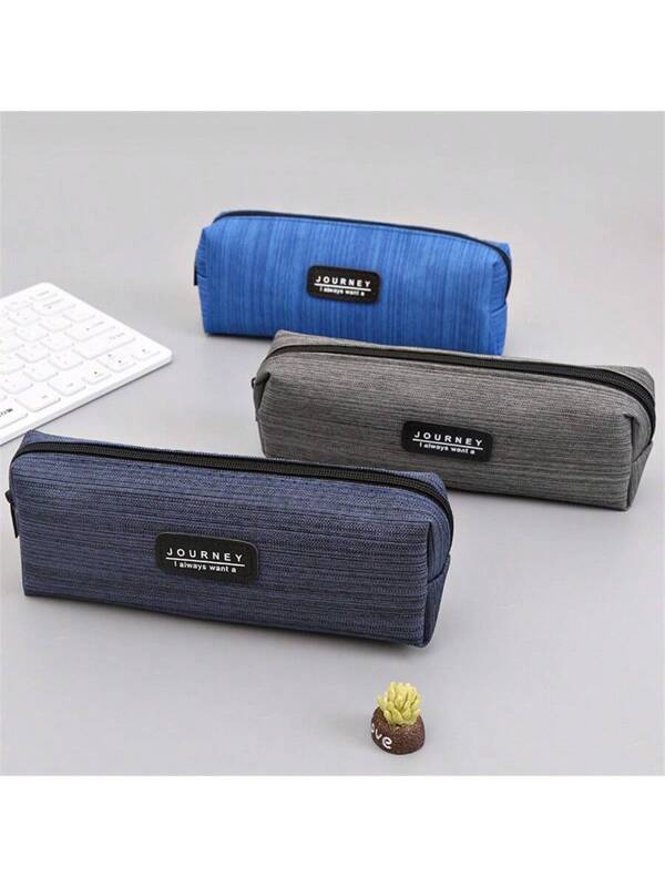 1pc Oxford Cloth Striped Pencil Case, Pen Holder, Stationery Organizer Single Piece