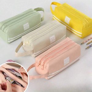 1pc Multicolored Stationery Storage Bag, Dual Layer Oxford Cloth Dual-Zipper Pencil Case, Spacious Capacity & Portable Multicolor