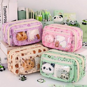 1pc Large Capacity 9-Layer Store Panda Convenient Pen Bag, Learning Tools Classification Store Student Stationery Bag, Can Be Used To Store A Series Of Desktop Stationery Such As Pen Class Ruler Hand Tent, Three-Dimensional Can Hold Campus Dormitory Cloth Stationery Pencil Box, Multi-Functional Cosmetics Storage Bag, Multi-Color Optional Single Piece