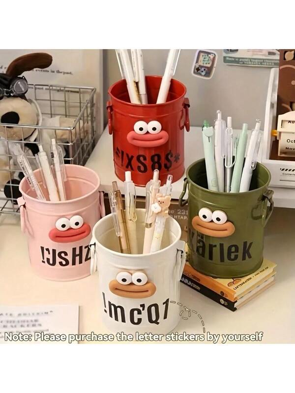 1pc Funny Big Mouth Iron Pen Holder, Creative Cute Student Desk Organizer, Make-Up Storage Box, For School Office, Desk Decor, Desk Trash Can, DIY Design Needed Multicolor