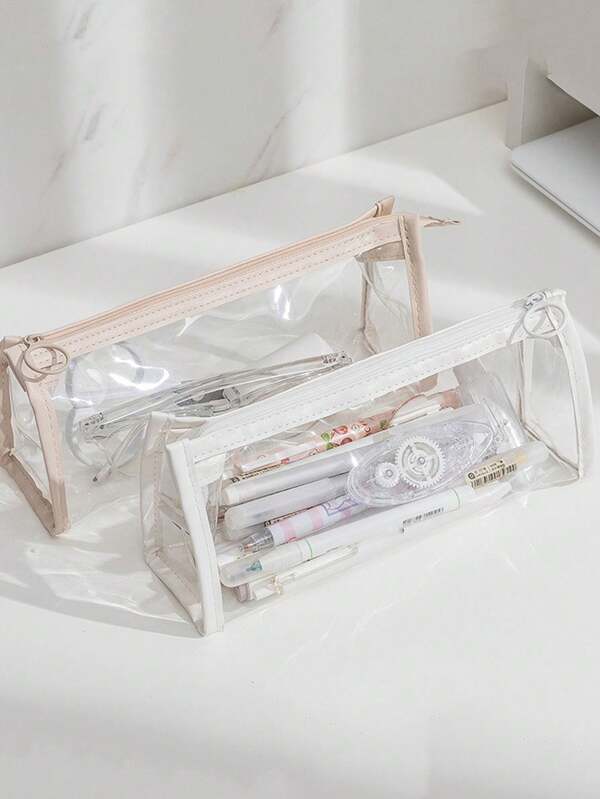 1pc Transparent Student Pencil Case Clear