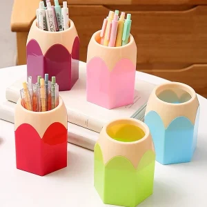 1pc Creative Color Blocking Pen Holder, Large Capacity Desktop Stationery Organizer For Students And Office (The Pencil Tip And Pencil Body Can Be Assembled Together, If They Are Delivered Separately, You Can Just Put Them Together) Multicolor