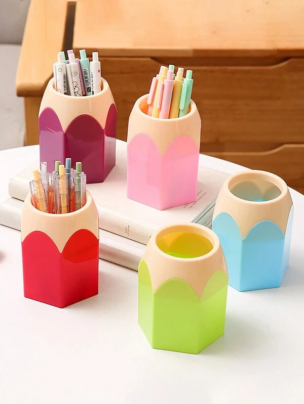 1pc Creative Color Blocking Pen Holder, Large Capacity Desktop Stationery Organizer For Students And Office (The Pencil Tip And Pencil Body Can Be Assembled Together, If They Are Delivered Separately, You Can Just Put Them Together) Multicolor