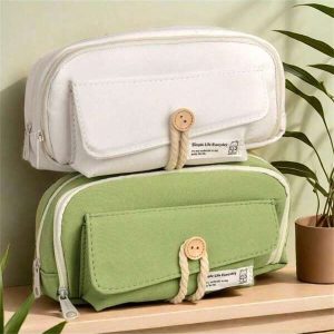 1pc Large Pencil Pouch Case For Adult For Women Kawaii Y2K Aesthetic 4 Compartment Case Bo Holder Cute Estuche Para Lapices Organizer (Beige) Green