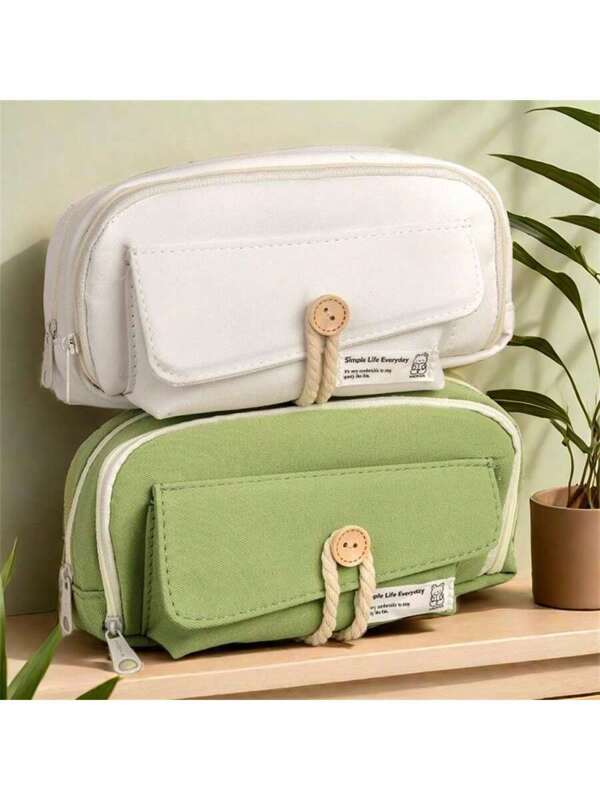 1pc Large Pencil Pouch Case For Adult For Women Kawaii Y2K Aesthetic 4 Compartment Case Bo Holder Cute Estuche Para Lapices Organizer (Beige) Green