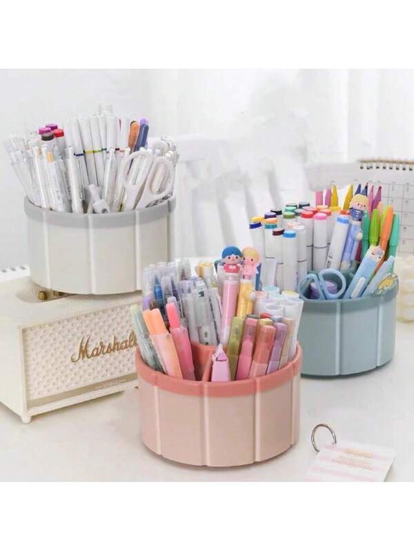 Large Capacity 360-Degree Rotating Multi-Functional Pen Storage Box For Kids, Cute And Creative Tabletop Pen Holder For Elementary School Students, Ins Style, For Girls And Boys, Office Desk Organizer, Pen Holder Or Makeup Organizer Multicolor