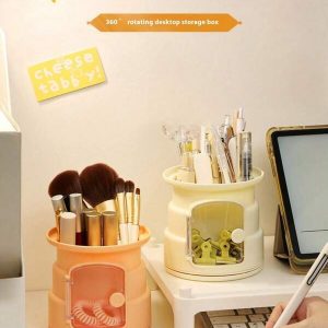 1pc, Creative Desktop Organizer - High Aesthetic Multifunctional Pen Holder With Transparent Compartments, Large Storage Stationery Box, Suitable For Students And Dormitories - Fashionable Stationery Pen Holder Multicolor