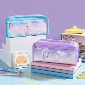 1 Pencil Case, Ice And Snow Canvas Pencil Case, Cartoon Pencil Case, Student Double-Layer Large Capacity Storage Bag, Princess Stationery Bag Pencil Case, Office And School Supplies Pencil Case Multicolor