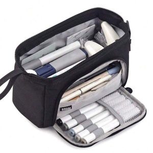 1pc Black Pencil Case Large Capacity Pencil Case Handheld Pencil Case Office Men Women Cosmetics Portable Gifts Black