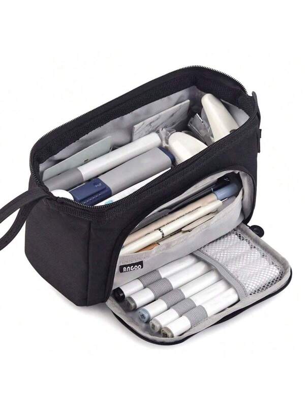 1pc Black Pencil Case Large Capacity Pencil Case Handheld Pencil Case Office Men Women Cosmetics Portable Gifts Black